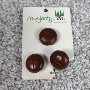 Vintage Majesty Brown Woven Leather Look Buttons Set of 3 Shank Back 3/4 Inch
